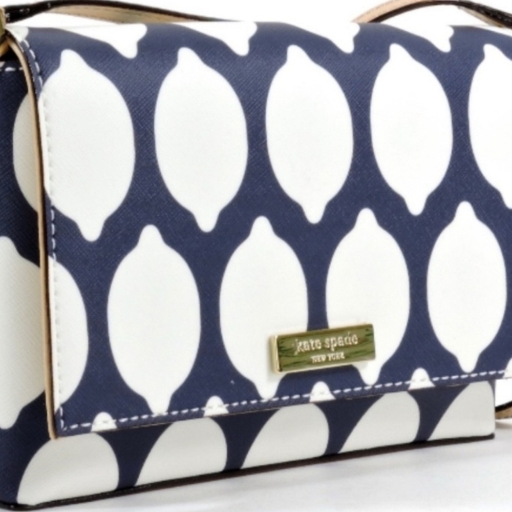 Kate Spade NY Vintage GRANT STREET CROSSBODY Navy & White French Lemon EUC - Picture 5 of 14